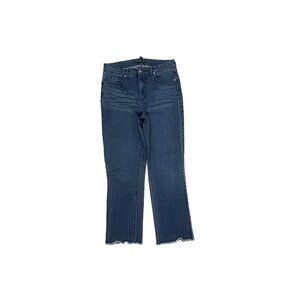 Isaac Mizrahi Raw Hem Straight Leg Women's size 10 Dark Wash Blue Denim Jeans